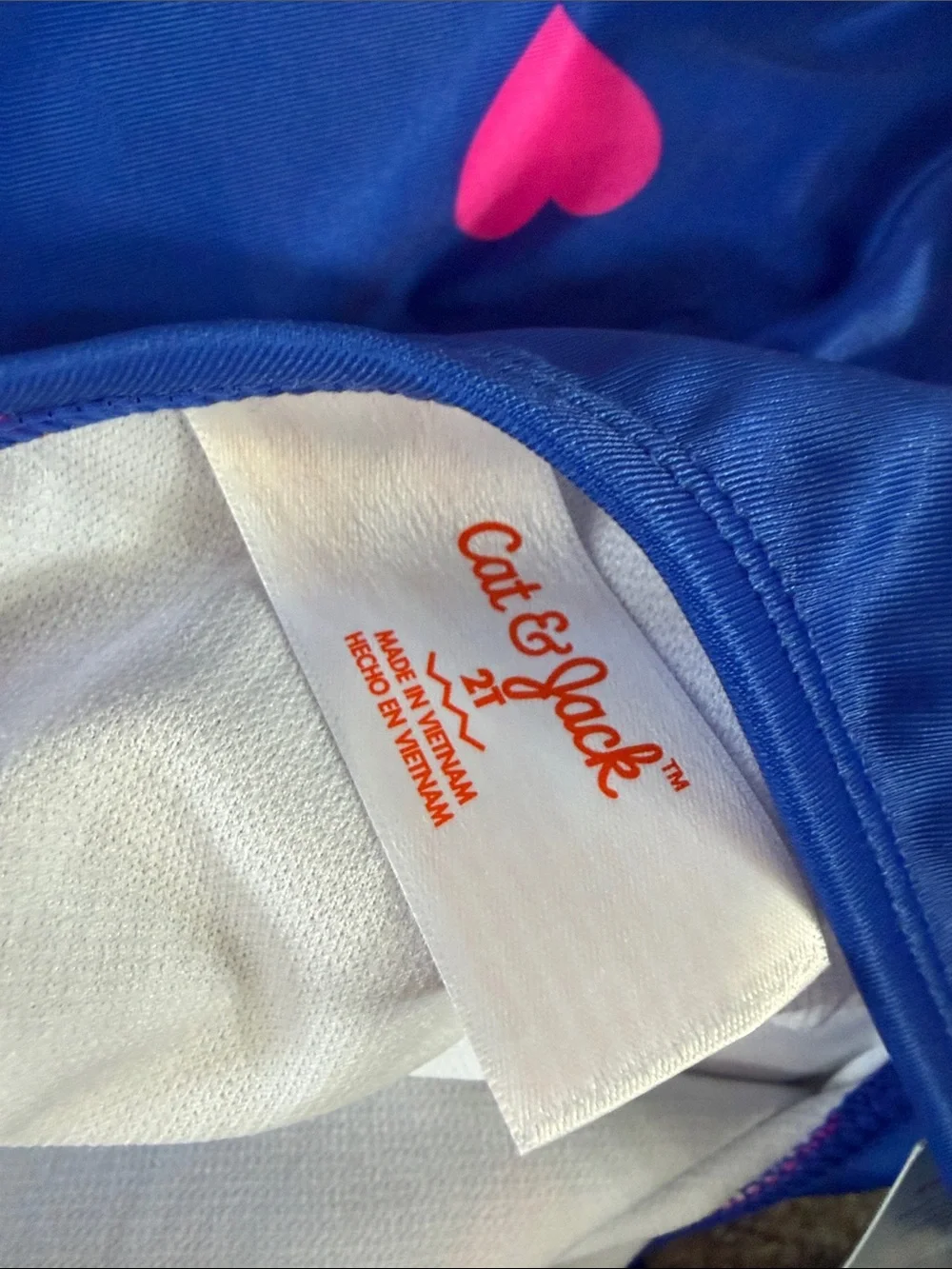 NWT Girls Blue One-Piece Cutout Swimsuit with Pink Heart Print 2T